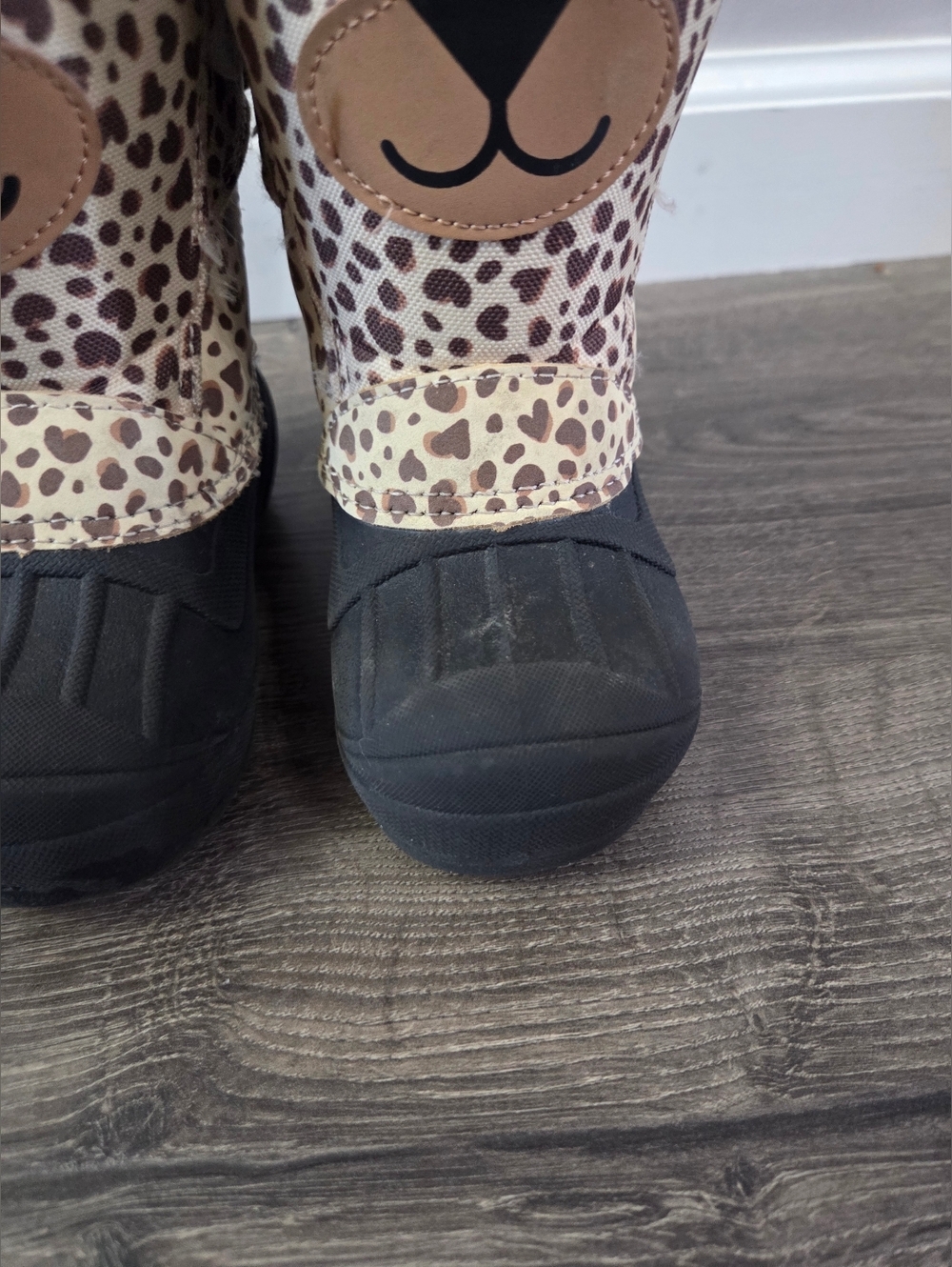 Cat & Jack Kids Leopard Print Bear Face Winter Boots Size 7 - Picture 2 of 7
